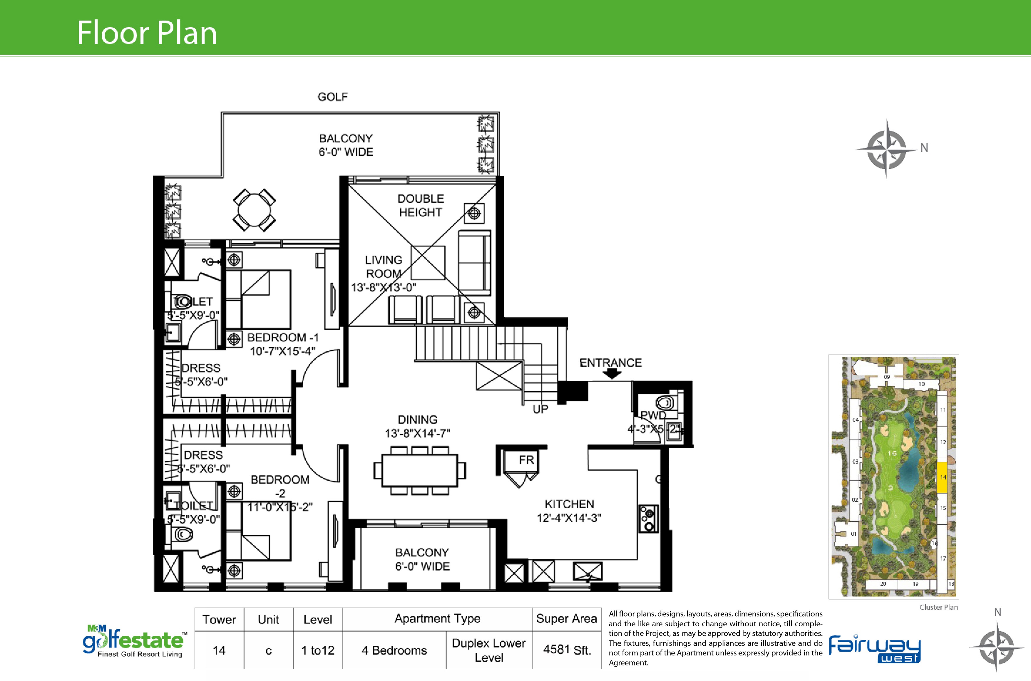 Floor plan of M3M Golf estate Fairway West 4581Sqft